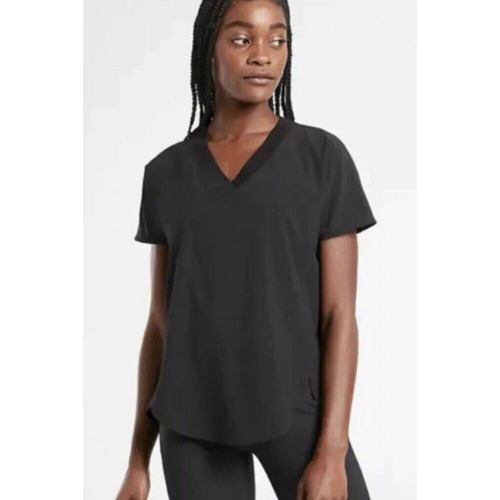 Athleta Zephyr V-Neck Short Sleeve Performance Top Black Small